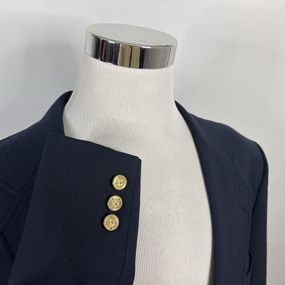 Hasting & Smith 50R Blazer 100% Wool Navy Blue Gold Two Button Lined Vented